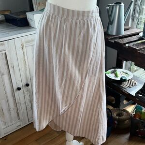 Pact Coastal Stripe Asymmetrical Wrap Skirt Tan White Sz M